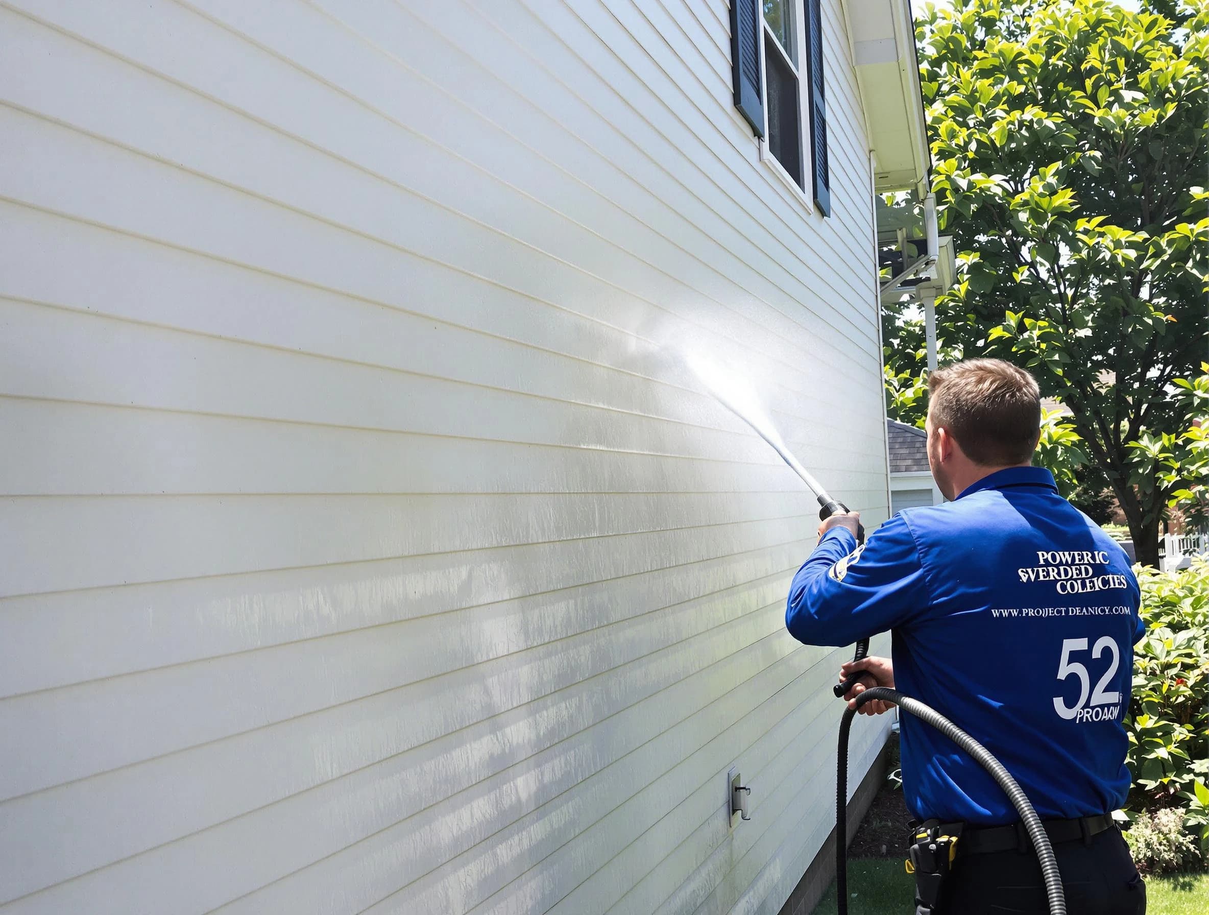 A Euclid Power Washing technician power washing a home in Euclid