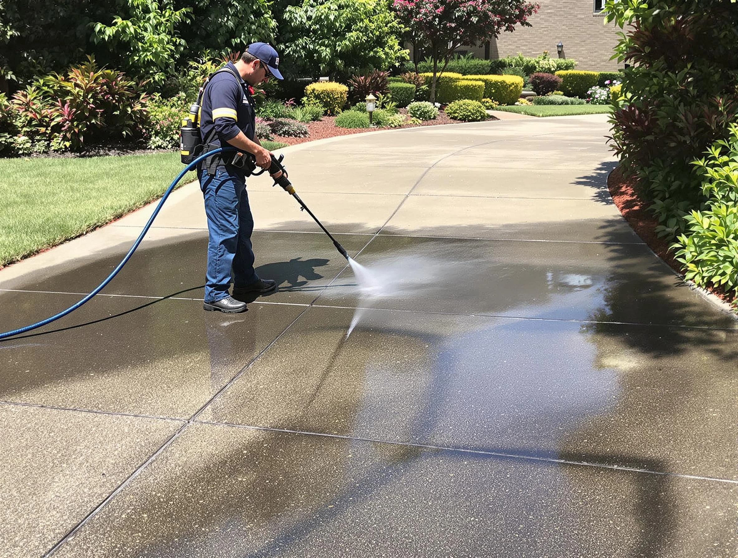 Experienced Euclid Power Washing team member pressure washing a driveway in Euclid