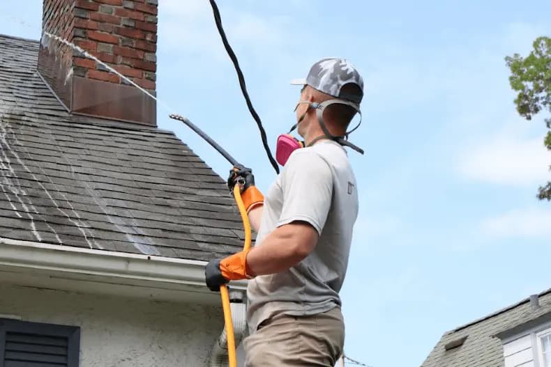 Euclid Power Washing professional performing gentle roof washing service in Euclid