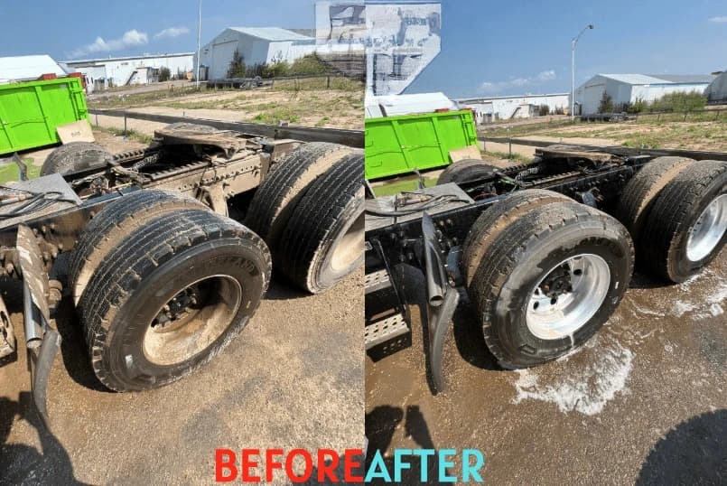 Euclid Power Washing team cleaning commercial fleet vehicles in Euclid